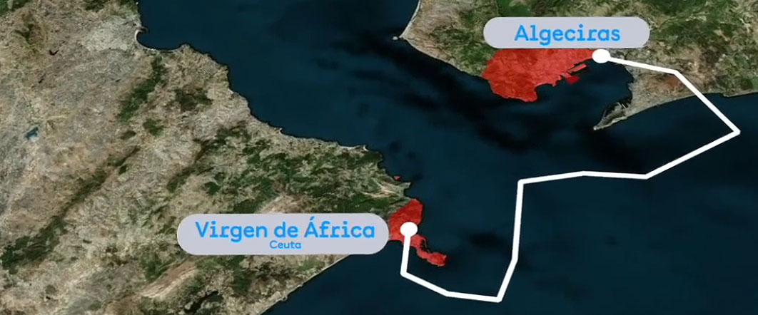 Instalado el primer cable submarino de la interconexión eléctrica entre Ceuta y la Península